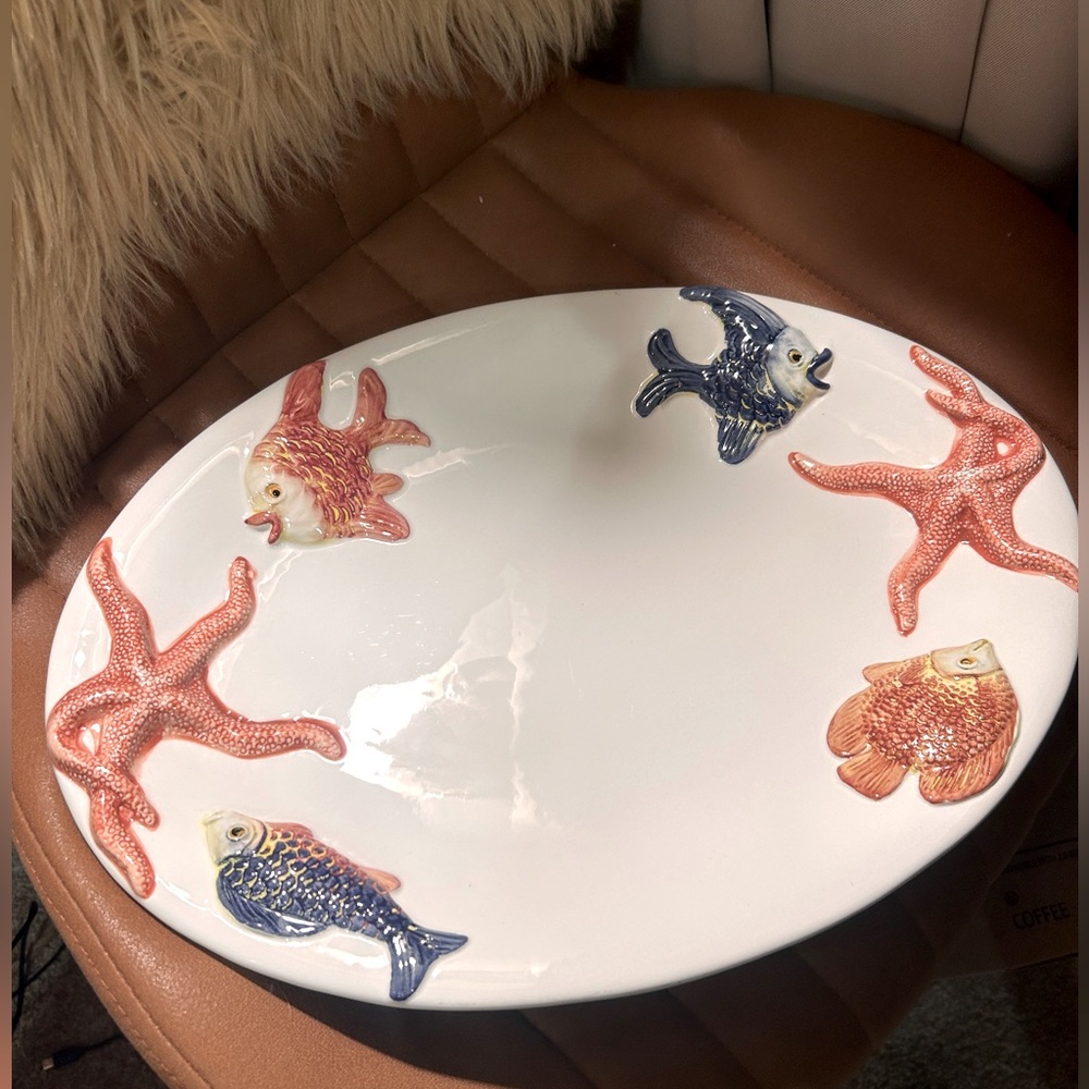 Vintage Bassano ocean life platter made in Italy